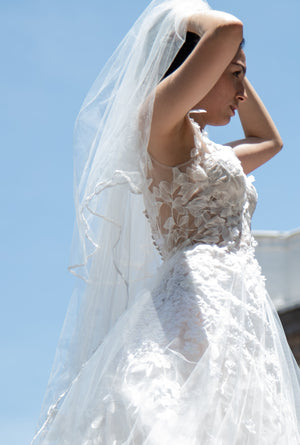 Silver Mirror Stillness dress and veil Rental