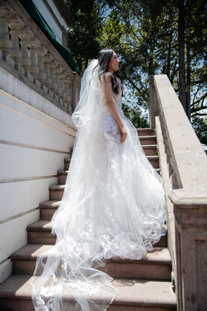 Silver Mirror Stillness dress and veil Rental